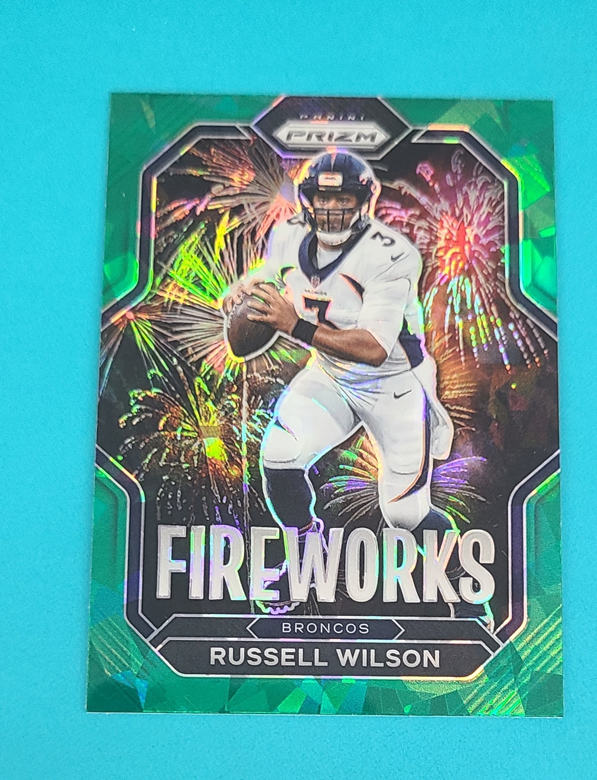 2022 Prizm Fireworks Green Ice #F-5 Russell Wilson Den Broncos FOOTBALL Card Z9