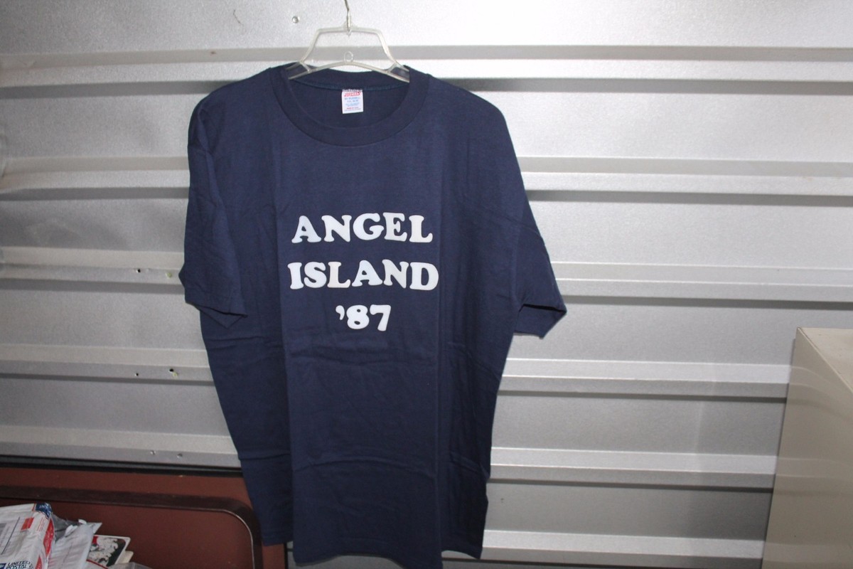 Vintage 1987 80s Blue T-Shirt Angel Island Back by Popular Demand