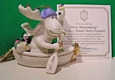 LENOX 2005 annual MOOSE ornament Merry MOOSECANOEING Canoe - NEW in BOX with COA