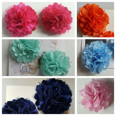 2 Mädchen kleine 2 Zoll Satin und Netz Blume - Blume Haarspange - 2 x gleiche Farbe
