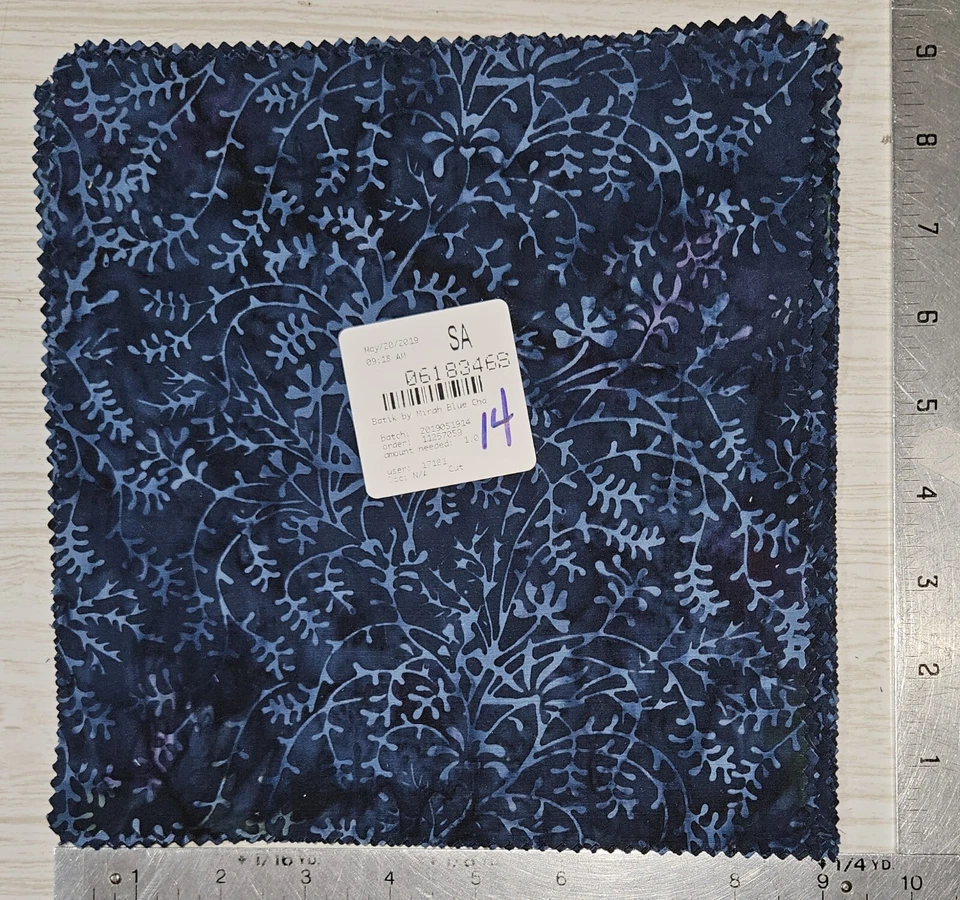 Floral Blue BATIK Fabric Flowers Approx 9 Inches 14 SQUARES - Image 3 of 4