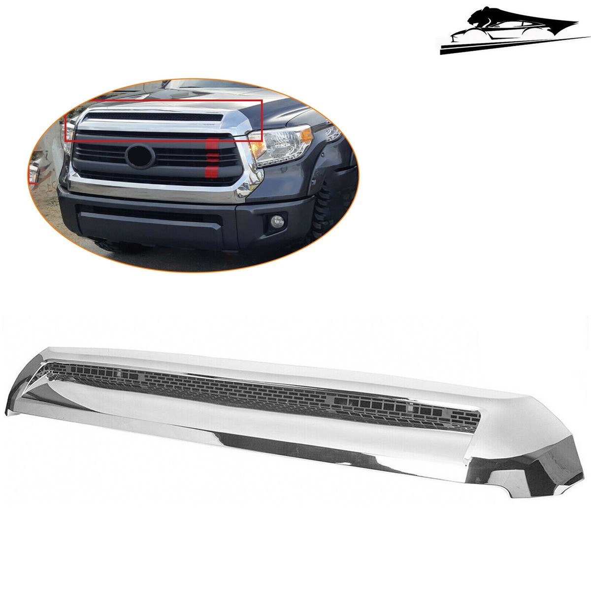 Chrome & Black Front Upper Hood Bulge Molding For Toyota Tundra 2014-2021 – Platinum Style, Direct Replacement