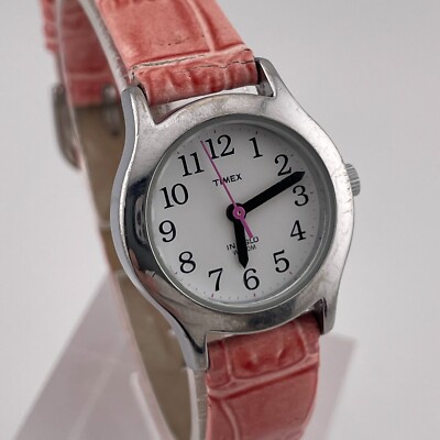 Timex Easy Reader Watch Womens Indiglo 24mm Case Pink Leather Band Quartz