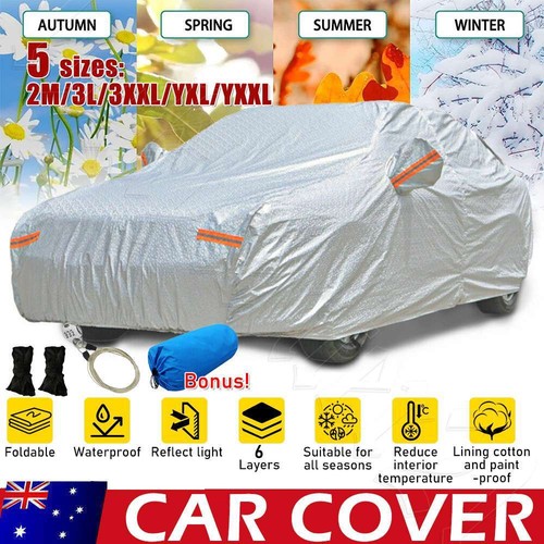 Large Car Cover Waterproof Aluminum 6 Layer UV Dust Hail Resitant