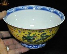 6" Marked Old China Dynasty Wucai porcelain Enamel glaze Dragon Bowl Cup Bowls