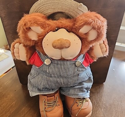 Vtg 1985 Furskins Plush Bubba Brown Bear Overall Hat Boots Cabbage