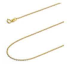 Wellingsale 14k Yellow Gold Solid 1.2mm Side Rolo Chain Necklace
