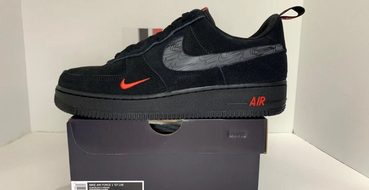 Nike *New* Nike Air Force 1 '07 LV8 Reflective Swoosh-Blk Crimson