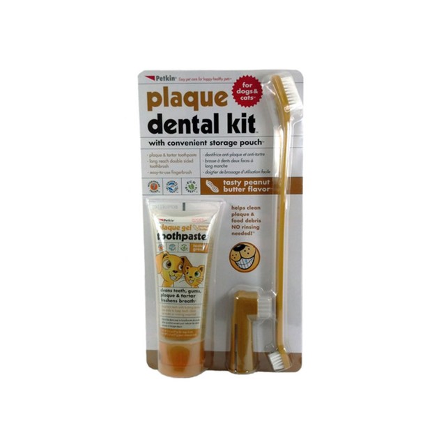 Petkin Pet Dental Kit Dog Cat Head Toothbrush Brush Peanut Butter