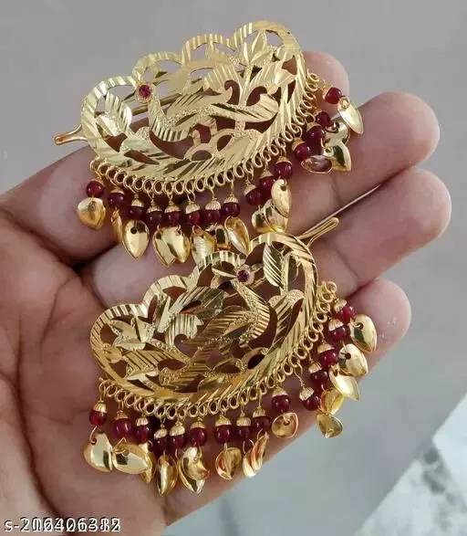 Joharibazar Indian Gold Plated Kundan Bridal Hair Clips Pin Chimti Jewelry Set e