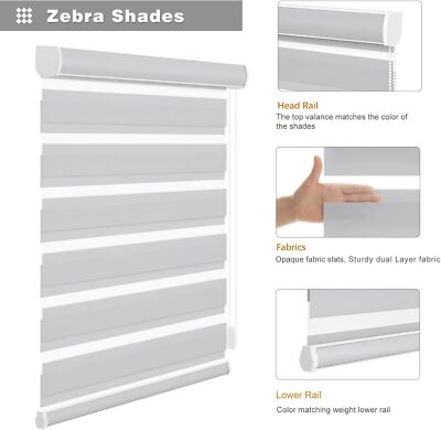 Zebra Dual Roller Blinds Horizontal Window Shades Blinds Easy to Install