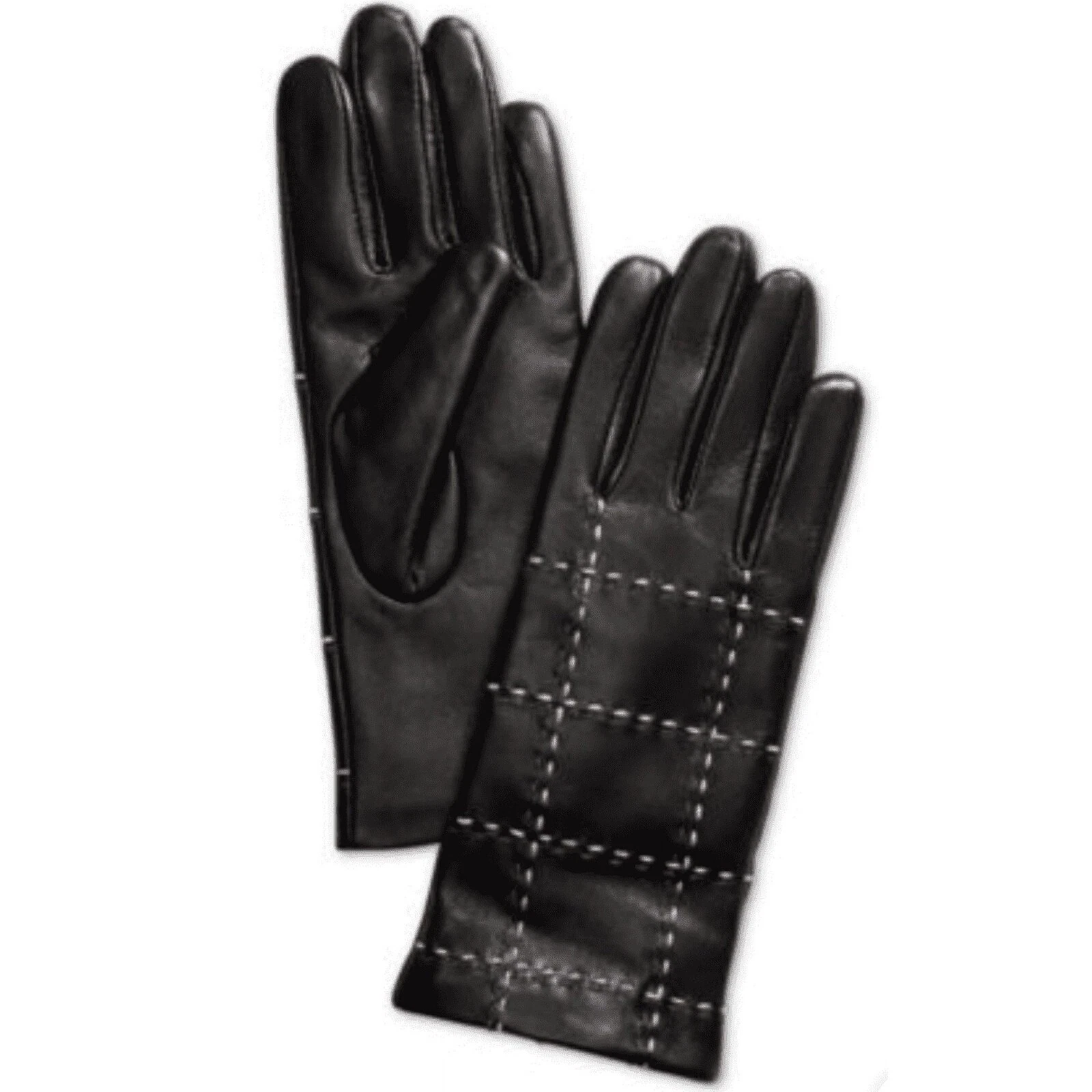 Charter Club Plaid Topstitch Leather Gloves SZ M