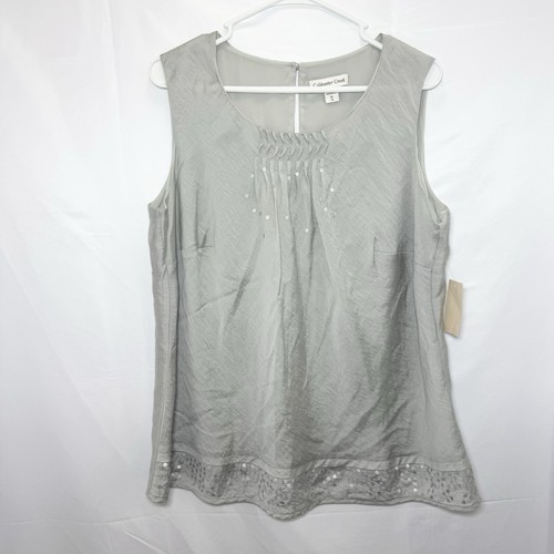 Coldwater Creek Sequin Raindrops Shell Tank Blouse Gray XL Sleeveless Blouse