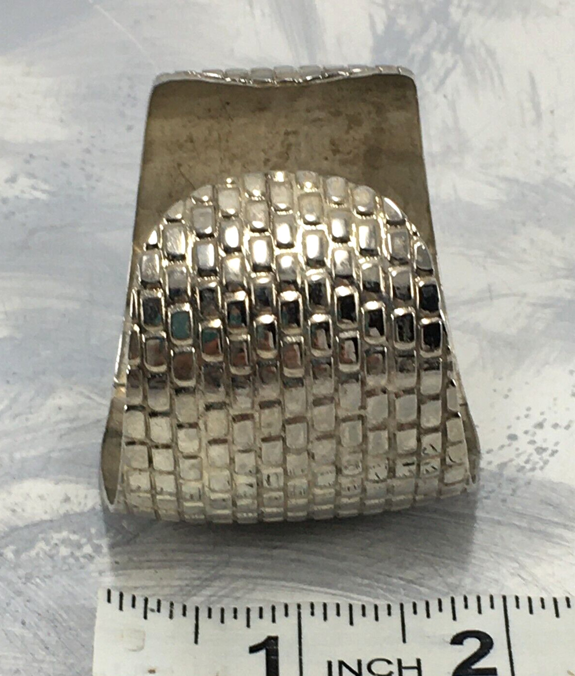 Bracelet Wide Textured Silver Tone Rectangular Pa… - image 7