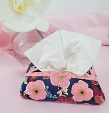 Tissue Holder Fabric Pocket/Purse Handmade 3.5”x5” Pink Floral, Tissues Included