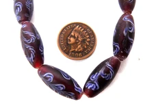 Venetian Style Oval Fancy Red African Trade Beads  15 Pc       T 4052  RT
