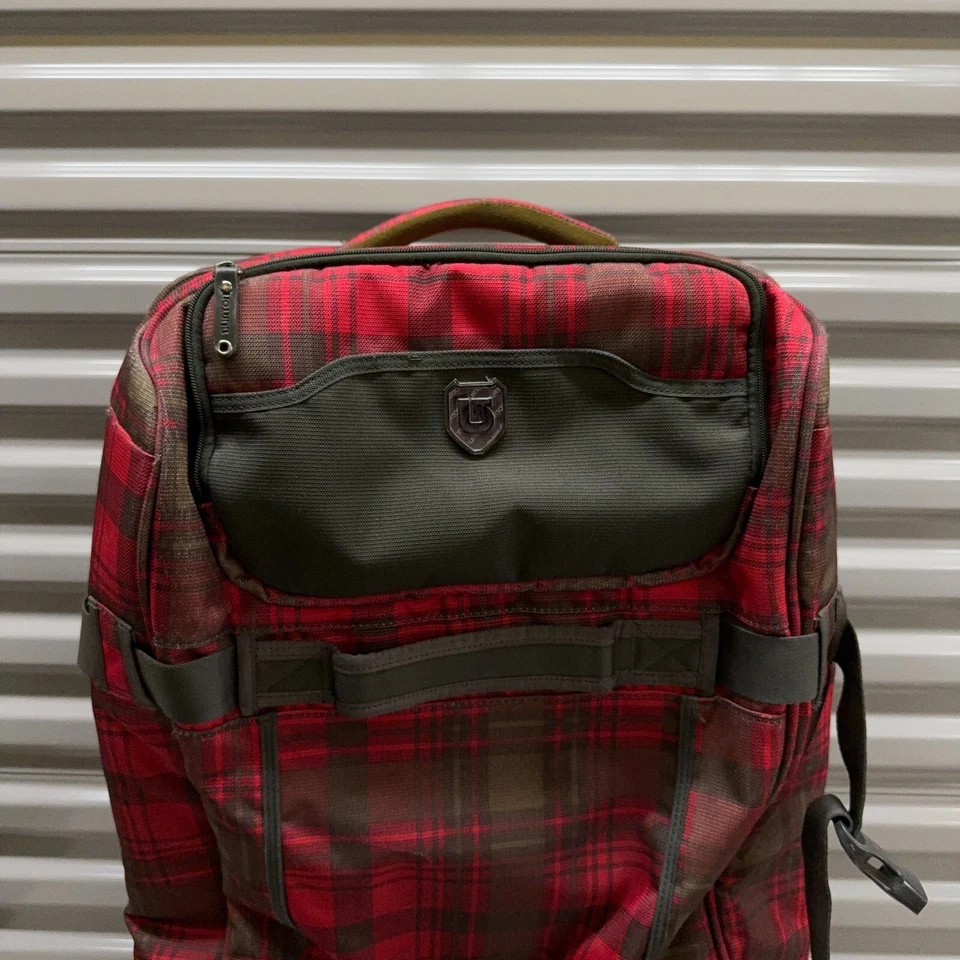 Maleta Equipaje Burton Roller Roja a Cuadros Viaje Exterior Multi Bolsillo Resistente Foto 2 de 4