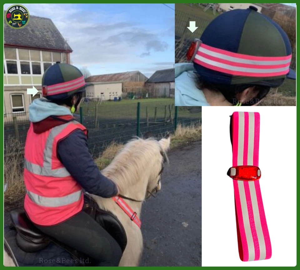 Banda para sombrero de montar reflectante de alta visibilidad con luz LED banda para casco naranja cal ecuestre Foto 2 de 3