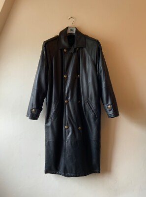 Gianni Versace V2 Classic Full Length Black Leather Gold Buttons