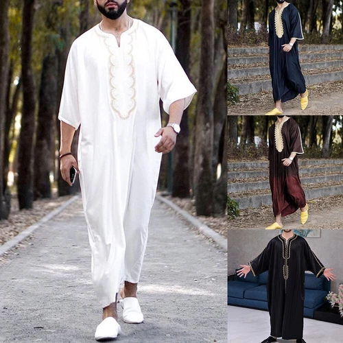 Mens Robe Muslim Clothing Saudi Arab Jubba Kaftan,Dishdash,Thobe,Long-Sleeve - Picture 11 of 36