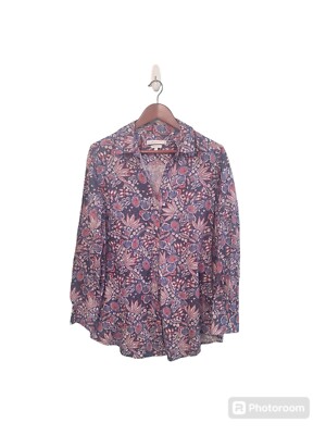 Foxcroft NYC Wrinkle Free Floral Geometric Print Button Front Casual Size 18