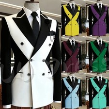 Splicing Color Black White Men's Suits 2 Pieces Fashion Tuxedos Jacket Wedding