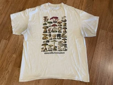 Vintage Fungus Mushroom Types T-shirt size XL Cream Color Botany Genus Species