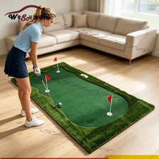 10x5ft Golf Training Mat Putting Green Turf 3 Holes 3 Flags Cups Indoor Outdoor