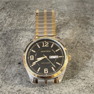 Armitron Quartz Wristwatch Analog Two-Tone Water Resistant Day Date Black Dial