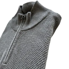 Schott Bros 1/4 Zip Sweater Mens Large Gray Waffle Cut Cotton Long Sleeve