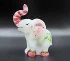 Fenton Hand Painted Satin Glass Christmas Elephant Figurine 4” Candy Cane Trunk