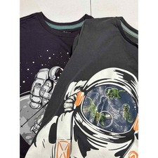 Tommy Bahama Shirt Boys Sz M 7-8 Gray Space Astronauts Short Sleeves Lot of 2