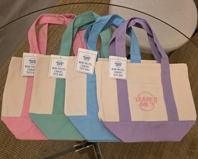 Trader Joe s Mini Tote Bag Full Set 4 Colors Pink Blue Green Purple Rare