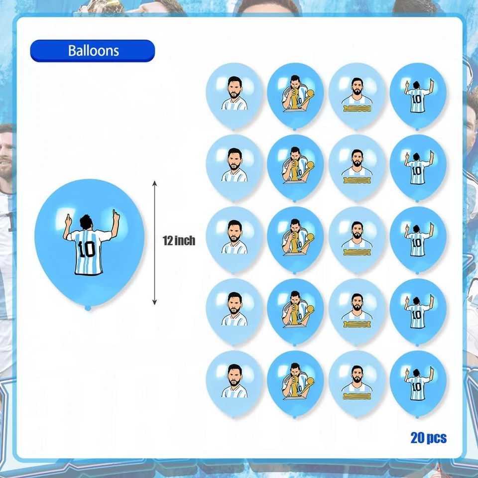 Decoracion De Leo Messi Argentina Fútbol Globos Banner y Adornos Para Cumpleaños Foto 2 de 4