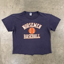 Vintage Russell Athletic Faded Blue 1980s Baseball T Shirt Large Made In USA 80s