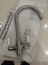 Howdens Brushed & White Swan Neck Kitchen Tap 
