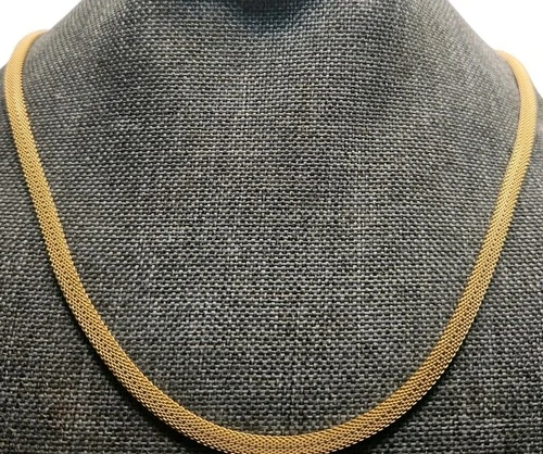 Vintage Crown Trifari Necklace Gold Tone Flat Mesh Chain 20" Signed Jewelry