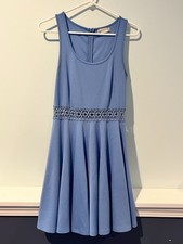 Altar’d State Women’s Light Blue Lace At Waist Zip Up Dress, Size Small