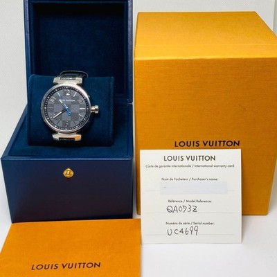 [Good item] LOUIS VUITTON Tambour GM Watch QA073Z Damier Graphite Box From JAPAN