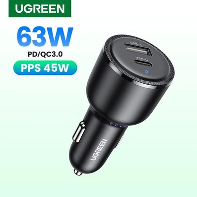 UGREEN 63W USB-C Car Charger PD QC 3.0 Fast Charger for iPhone and Laptop