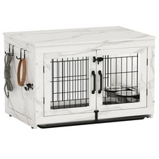 Piskyet Wooden Dog Crate Furniture with 360 Rotatable Removable Dog Bowls, Do...