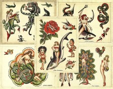 5 Sheets Brooklyn Joe Lieber Traditional Vintage Style 11X14 Tattoo Flash Set 1.