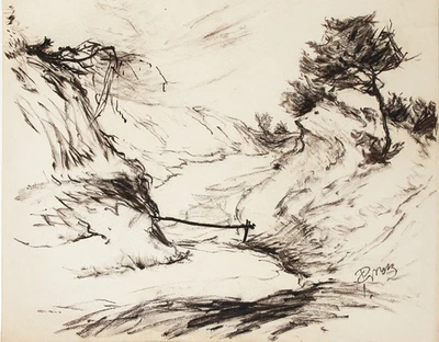 Märkische Landschaft Hohlweg, Original-Zeichnung 39x49cm Paul Groß 1873-1942 - Bild 1 von 4