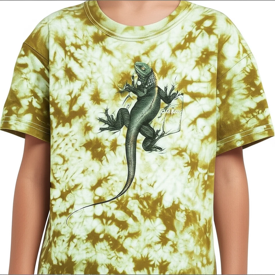 Camiseta Tropic Joe's Talla 10 Verde Tie Dye Iguana Gráfico 3D Informal Playa Tropical Foto 2 de 4