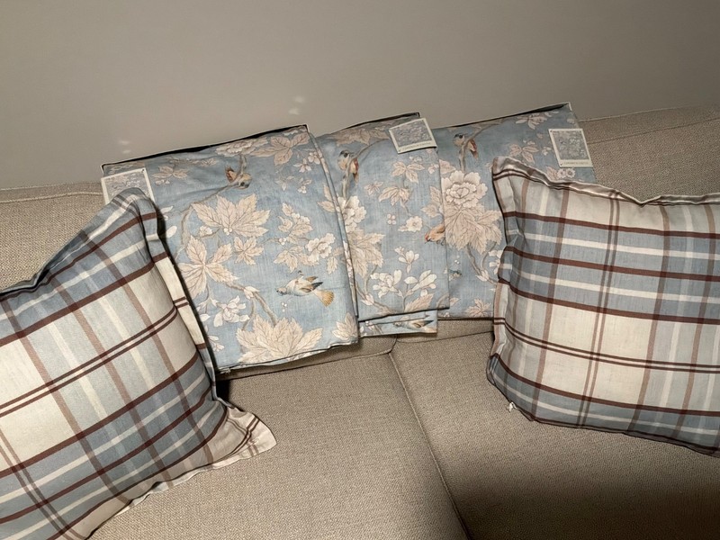 Sanderson Blue Bird Toile Curtains 50”x96” Set 2  Panels French Country Cottage