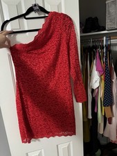 Preowned- Express Lace One Shoulder Puff Sleeved Sheath Dress Womens (Size 12)