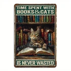 Vintage Cat Books Tin Metal Signs Home Décor 8x12 Frameless Wall Art with