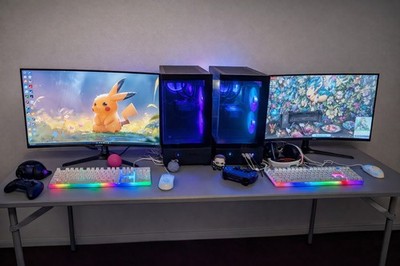 Dual 240Hz RTX Gaming PC Setup-Ryzen 7 RTX 5060/2K Curved Monitors