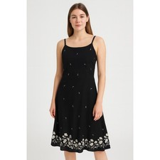 Ann Taylor Black Dress Size 6 Floral Embroidered Sleeveless Summer