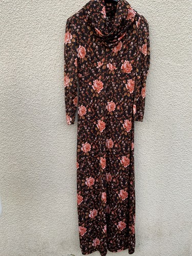 VINTAGE 70’s BANLON MAXI DRESS COWL NECK FLORAL PRINT S 8 10 Slinky Jersey - Picture 5 of 6
